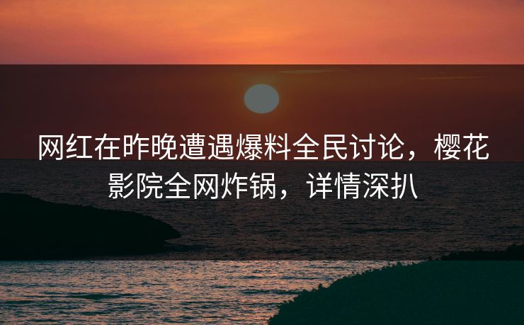 网红在昨晚遭遇爆料全民讨论，樱花影院全网炸锅，详情深扒